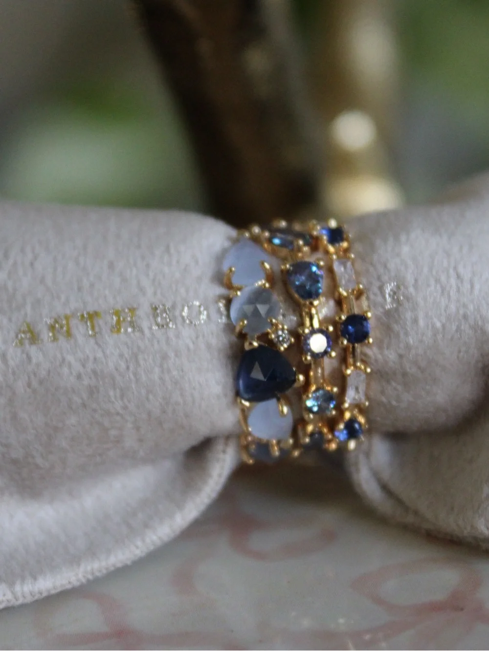 Anthropologie SEP September Birthstone Blue Crystal Gold-Plated Ring Size 5